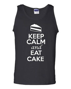 Keep Calm And Eat Cake Sweet Dessert Novelty Statement Graphics Adult Tank Top