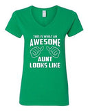 V-Neck Ladies This Is What An Awesome Aunt Looks Like Auntie Funny T-Shirt Tee