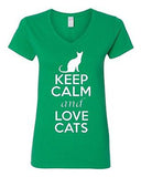 V-Neck Ladies Keep Calm And Love Cats Kitten Pet Lover Animals Funny T-Shirt Tee