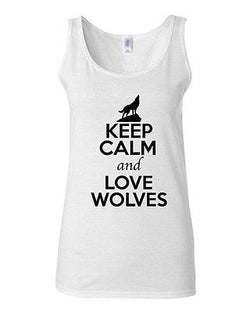 Junior Keep Calm And Love Wolves Timberwolf Animal Lover Sleeveless Tank Tops