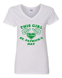 V-Neck Ladies This Girl Loves St. Patrick's Day Beer Shamrock Funny T-Shirt Tee