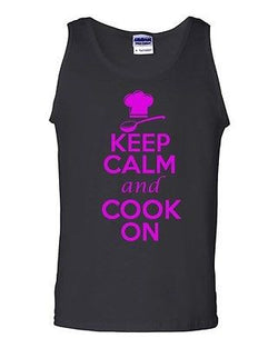 Keep Calm And Cook On Chef Humor Novelty Statement Graphics Adult Tank Top