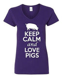 V-Neck Ladies Keep Calm And Love Pigs Pork Food Animal Lover Funny T-Shirt Tee