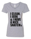 V-Neck Ladies I Clean I Jerk & I Have a Nice Snatch Kettlebell Gym T-Shirt Tee