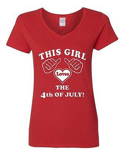 V-Neck Ladies This Girl Loves The 4th Of July Independence Freedom T-Shirt Tee