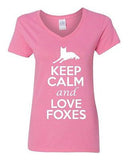 V-Neck Ladies Keep Calm And Love Foxes Fox Red Fox Animal Lover T-Shirt Tee