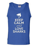 Keep Calm And Love Sharks Fish Humor Novelty Statement Graphics Adult Tank Top