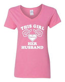 V-Neck Ladies This Girl Loves Her Husband Wife Funny Humor T-Shirt Tee