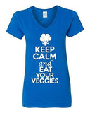 V-Neck Ladies Keep Calm And Eat Your Veggies Vegetables Green Funny T-Shirt Tee