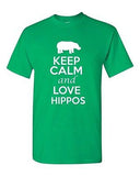 Keep Calm And Love Hippos Animals Novelty Statement Graphics Adult T-Shirt Tee