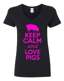V-Neck Ladies Keep Calm And Love Pigs Pork Food Animal Lover Funny T-Shirt Tee