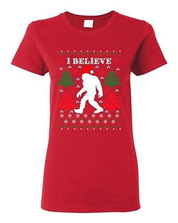 Ladies I Believe Sasquatch Big Foot Ugly Christmas Gift Funny DT T-Shirt Tee