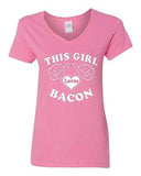 V-Neck Ladies This Girl Loves Bacon Food Breakfast Exercise Funny T-Shirt Tee