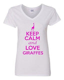 V-Neck Ladies Keep Calm and Love Giraffes Animal Lover Jungle Funny T-Shirt Tee