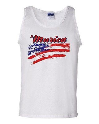 Adult White 'Murica USA 4th of July America Funny Tank Top Freedom T-Shirt