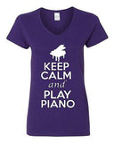 V-Neck Ladies Keep Calm And Play Piano Keyboard Pianist Music Lover T-Shirt Tee