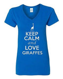 V-Neck Ladies Keep Calm and Love Giraffes Animal Lover Jungle Funny T-Shirt Tee
