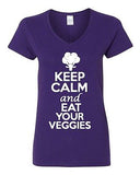 V-Neck Ladies Keep Calm And Eat Your Veggies Vegetables Green Funny T-Shirt Tee