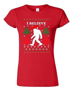 Junior I Believe Sasquatch Big Foot Ugly Christmas Humor Funny DT T-Shirt Tee