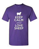 Keep Calm And Love Sheep Animals Novelty Statement Graphics Adult T-Shirt Tee