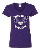 V-Neck Ladies This Girl Loves Bacon Food Breakfast Exercise Funny T-Shirt Tee