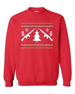 Guns Ugly Christmas Tree Grenade Funny Humor DT Novelty Crewneck Sweatshirt