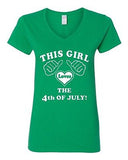 V-Neck Ladies This Girl Loves The 4th Of July Independence Freedom T-Shirt Tee