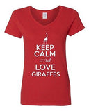 V-Neck Ladies Keep Calm and Love Giraffes Animal Lover Jungle Funny T-Shirt Tee