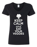 V-Neck Ladies Keep Calm And Eat Your Veggies Vegetables Green Funny T-Shirt Tee