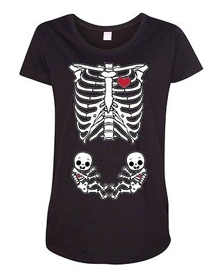 Twins Boy Girl Baby Skeleton Mother Mom Maternity DT T-Shirt Tee