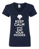 V-Neck Ladies Keep Calm And Eat Your Veggies Vegetables Green Funny T-Shirt Tee