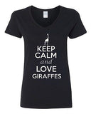 V-Neck Ladies Keep Calm and Love Giraffes Animal Lover Jungle Funny T-Shirt Tee