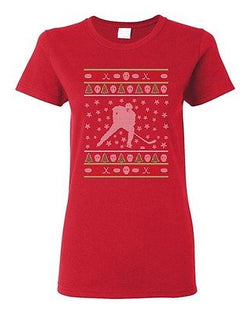 Ladies Hockey Puck Helmet Jersey Sports Ball Team Ugly Christmas DT T-Shirt Tee