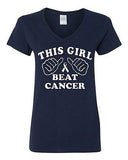 V-Neck Ladies This Girl Beat Cancer Motivate Fight Survivor T-Shirt Tee