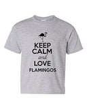 Keep Calm And Love Flamingos Birds Fish Wild Animal Lover Youth Kids T-Shirt Tee