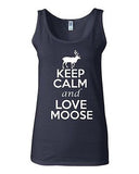 Junior Keep Calm And Love Moose Deer Animals Novelty Statement Tank Top