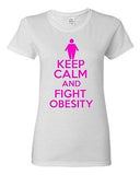 Ladies Keep Calm And Fight Obesity Workout Gym Exercise Funny Humor T-Shirt Tee