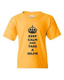 Keep Calm And Take A Selfie Crown King Camera Funny DT Youth Kids T-Shirt Tee