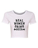 Crop Top Ladies Real Women Drink Beer Irish Shamrock Funny Humor T-Shirt Tee