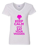 V-Neck Ladies Keep Calm And Eat Your Veggies Vegetables Green Funny T-Shirt Tee