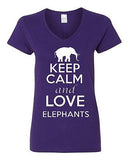V-Neck Ladies Keep Calm And Love Elephants Jungle Animal Lover T-Shirt Tee
