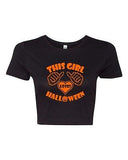 Crop Top Ladies This Girl Loves Halloween Costume Funny Humor T-Shirt Tee