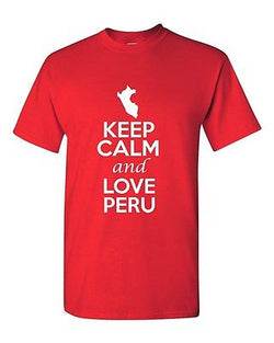 Keep Calm And Love Peru Country Novelty Statement Graphic Adult T-Shirt Tee