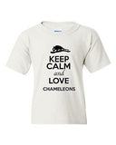 Keep Calm And Love Chameleons Camo Reptiles Animal Lover Youth Kids T-Shirt Tee