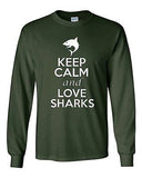 Long Sleeve Adult T-Shirt Keep Calm and Love Sharks Great White Shark Fish Ocean