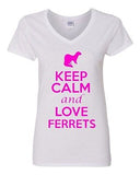 V-Neck Ladies Keep Calm And Love Ferrets Cute Cat Animal Lover Funny T-Shirt Tee