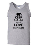 Keep Calm And Love Elephants Humor Novelty Statement Graphics Adult Tank Top