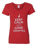V-Neck Ladies Keep Calm and Love Giraffes Animal Lover Jungle Funny T-Shirt Tee