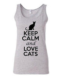 Junior Keep Calm And Love Cats Animal Lover Graphic Sleeveless Tank Tops