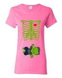 Ladies Skeleton Baby Frankenstein Halloween Heart Horror Funny DT T-Shirt Tee